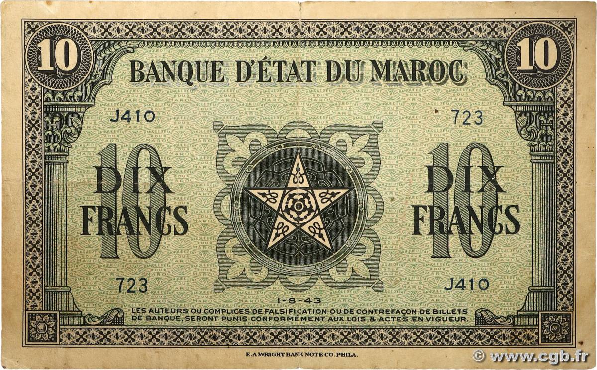 10 Francs MAROC 1943 P.25 TB