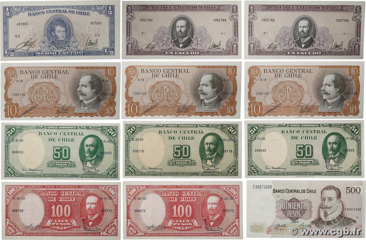 Lot de 12 Billets Lot CHILI 1960 P.LOT SPL