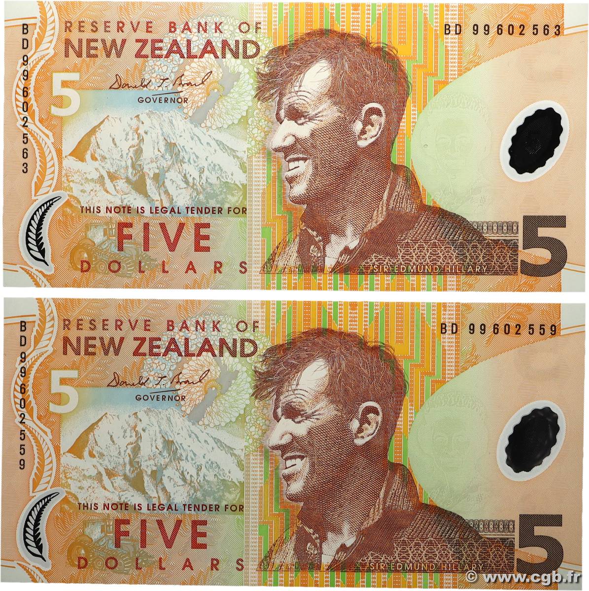 5 Dollars Lot NOUVELLE-ZÉLANDE 1999 P.185 NEUF