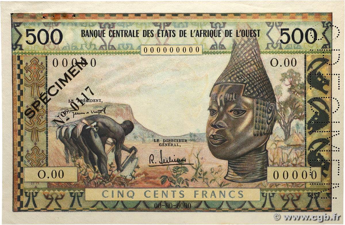 500 Francs Spécimen ÉTATS DE L AFRIQUE DE L OUEST 1964 P.003s pr.SUP