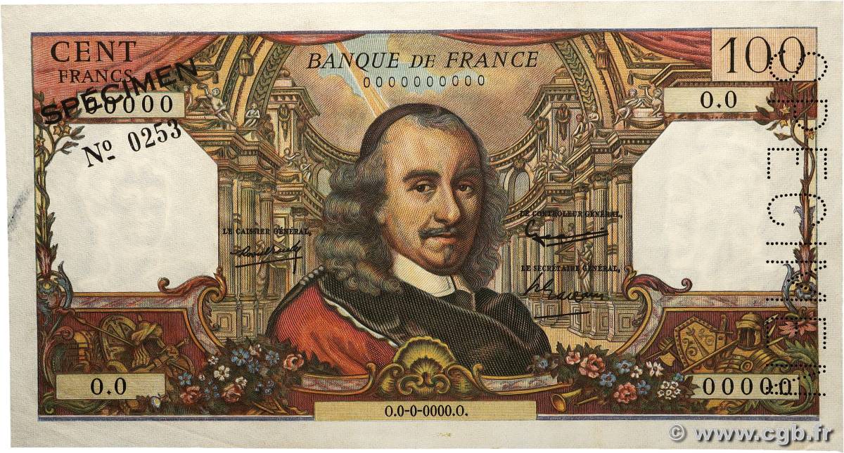 100 Francs CORNEILLE Spécimen FRANCE 1964 F.65.01Spn SUP+