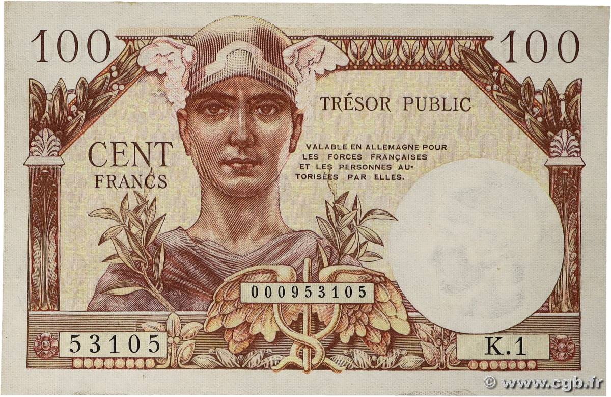 100 Francs TRÉSOR PUBLIC FRANCE 1955 VF.34.01 SUP