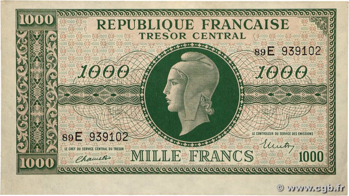 1000 Francs MARIANNE THOMAS DE LA RUE FRANCE 1945 VF.13.02 SUP