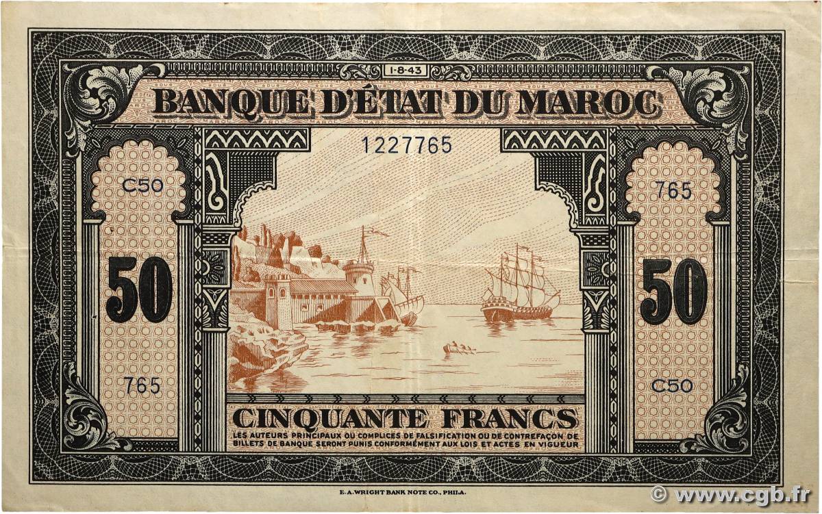50 Francs MAROC 1943 P.26a TTB