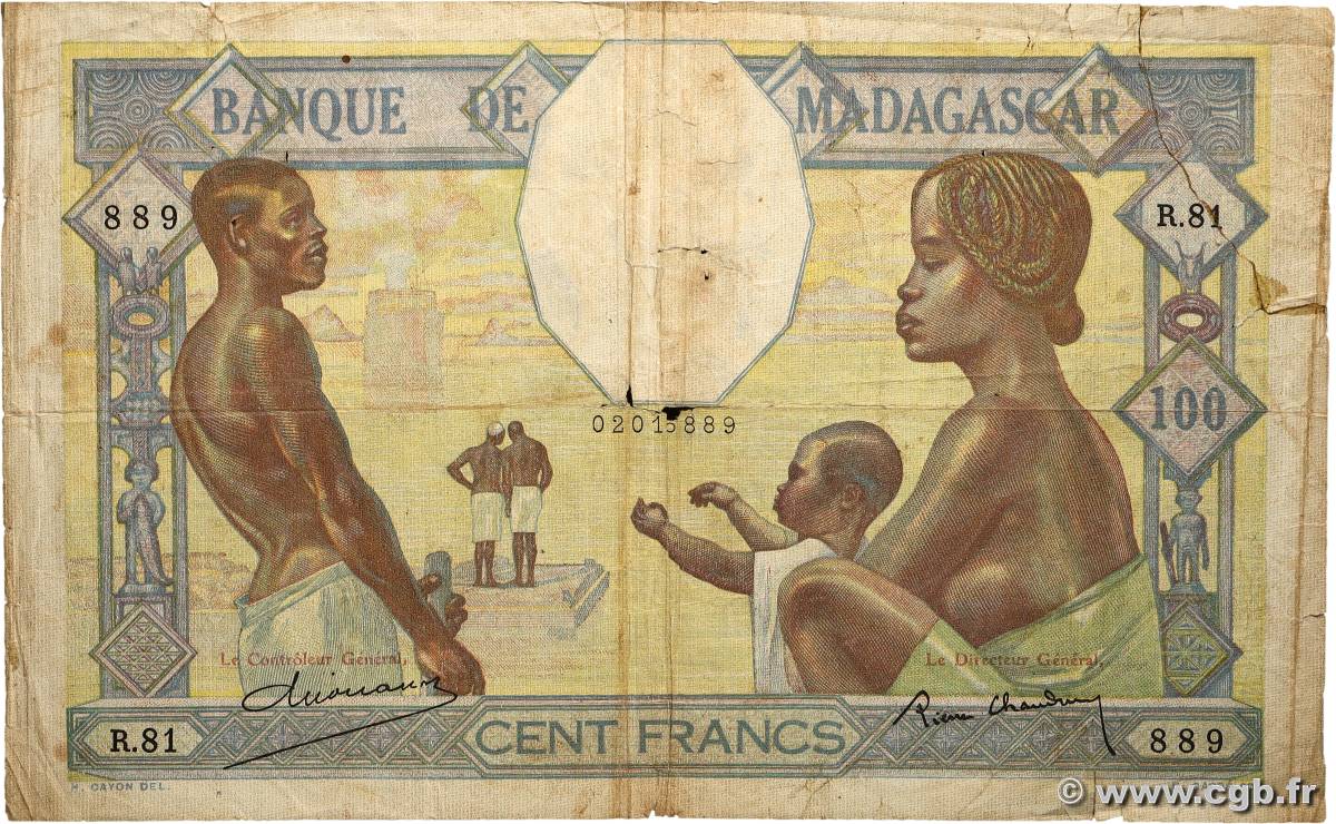 100 Francs MADAGASCAR 1937 P.040 pr.B