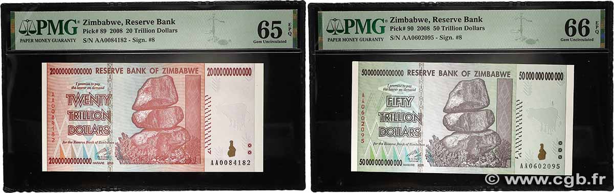 20 et 50 Trillions Dollars Lot ZIMBABWE 2008 P.89 et P.90 NEUF
