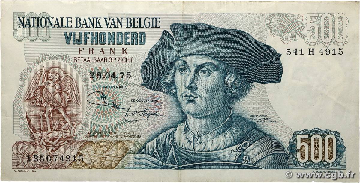 500 Francs BELGIQUE 1975 P.135b TTB