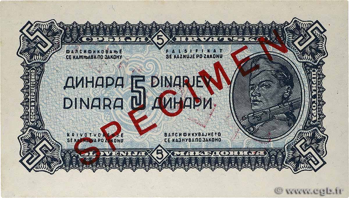 5 Dinara Spécimen YUGOSLAVIA 1944 P.049s UNC