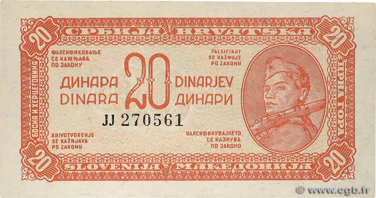 20 Dinara YUGOSLAVIA 1944 P.051c UNC-