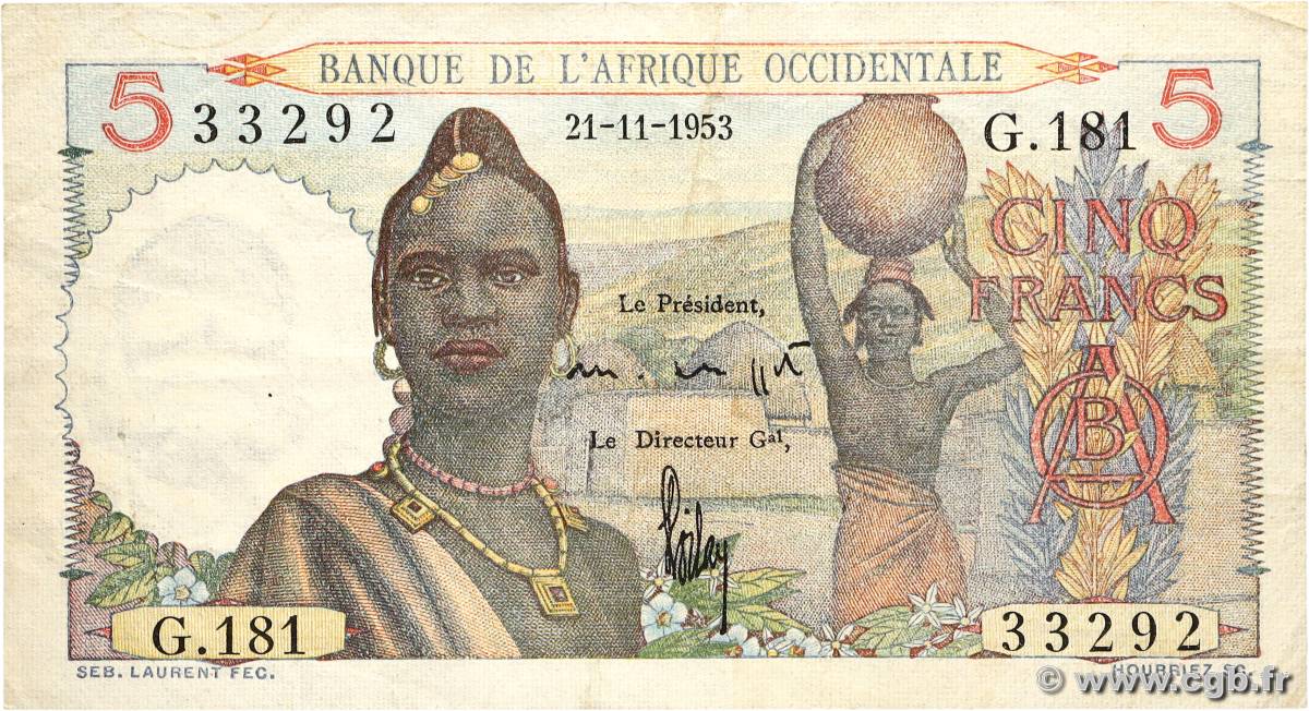 5 Francs AFRIQUE OCCIDENTALE FRANÇAISE (1895-1958) 1953 P.36 TTB