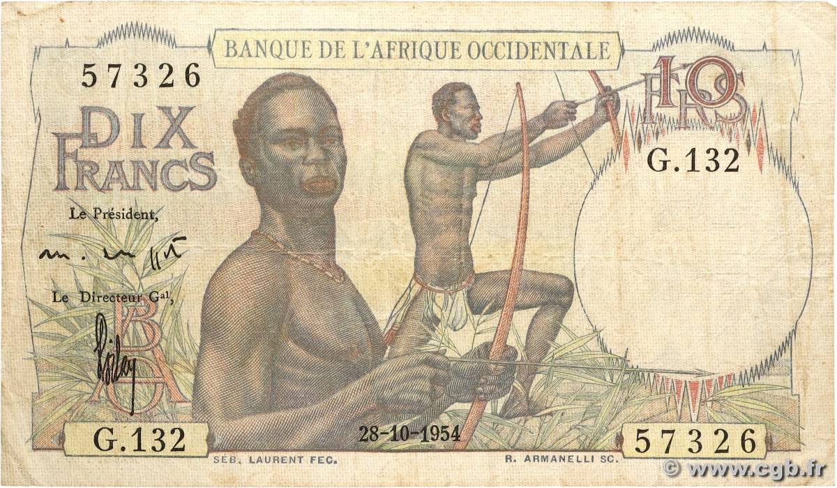 10 Francs AFRIQUE OCCIDENTALE FRANÇAISE (1895-1958) 1954 P.37 B+