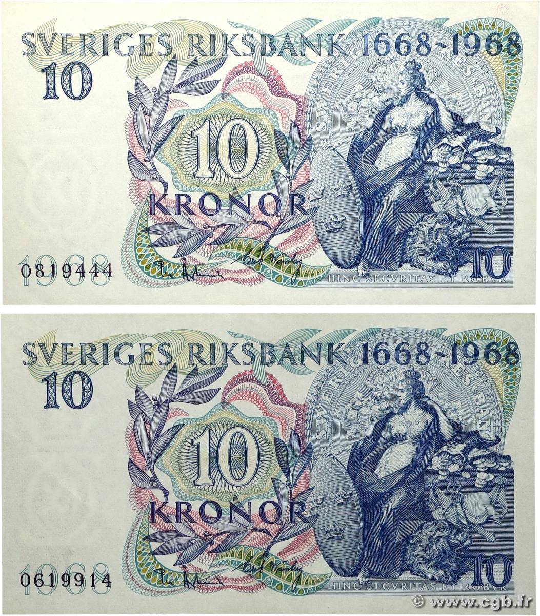 10 Kronor Lot SUÈDE 1968 P.56a SPL