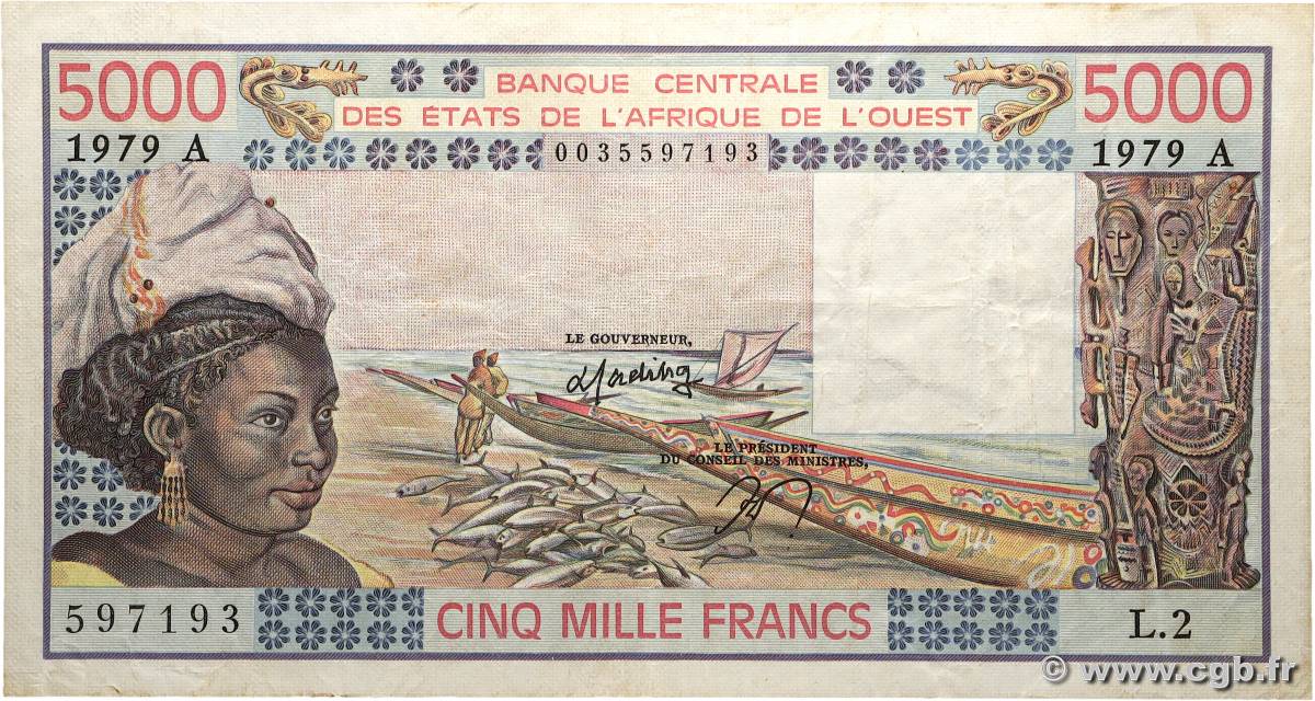 5000 Francs ÉTATS DE L AFRIQUE DE L OUEST 1979 P.108Ac TB+