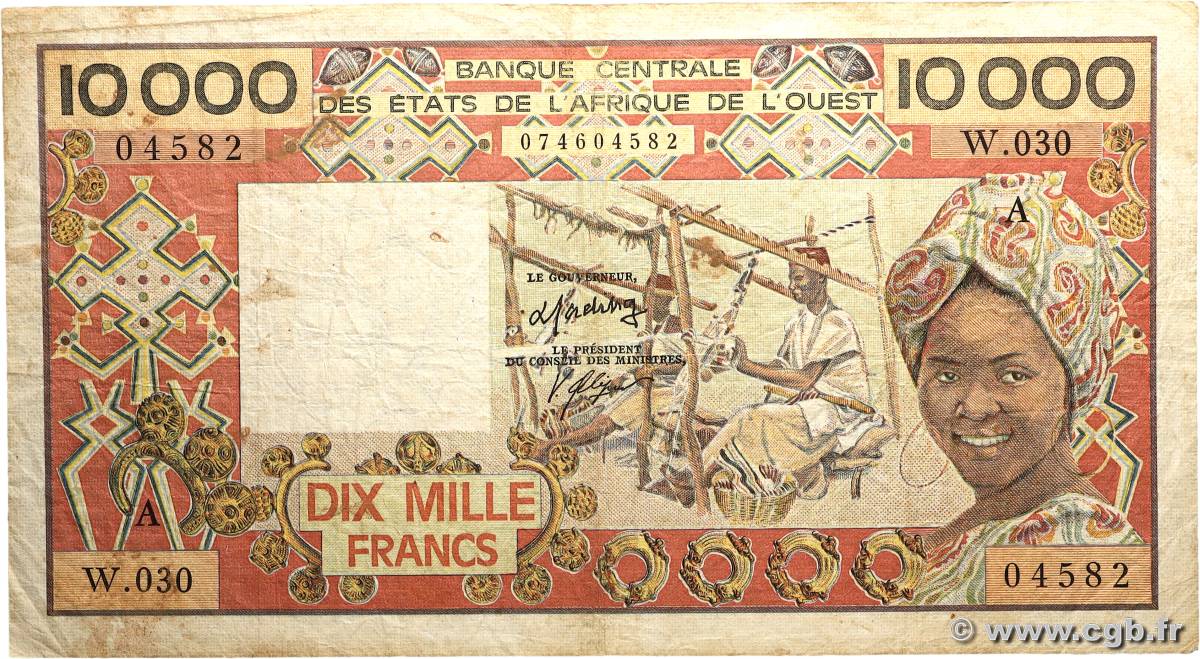 10000 Francs ÉTATS DE L AFRIQUE DE L OUEST 1986 p.109Ah B+