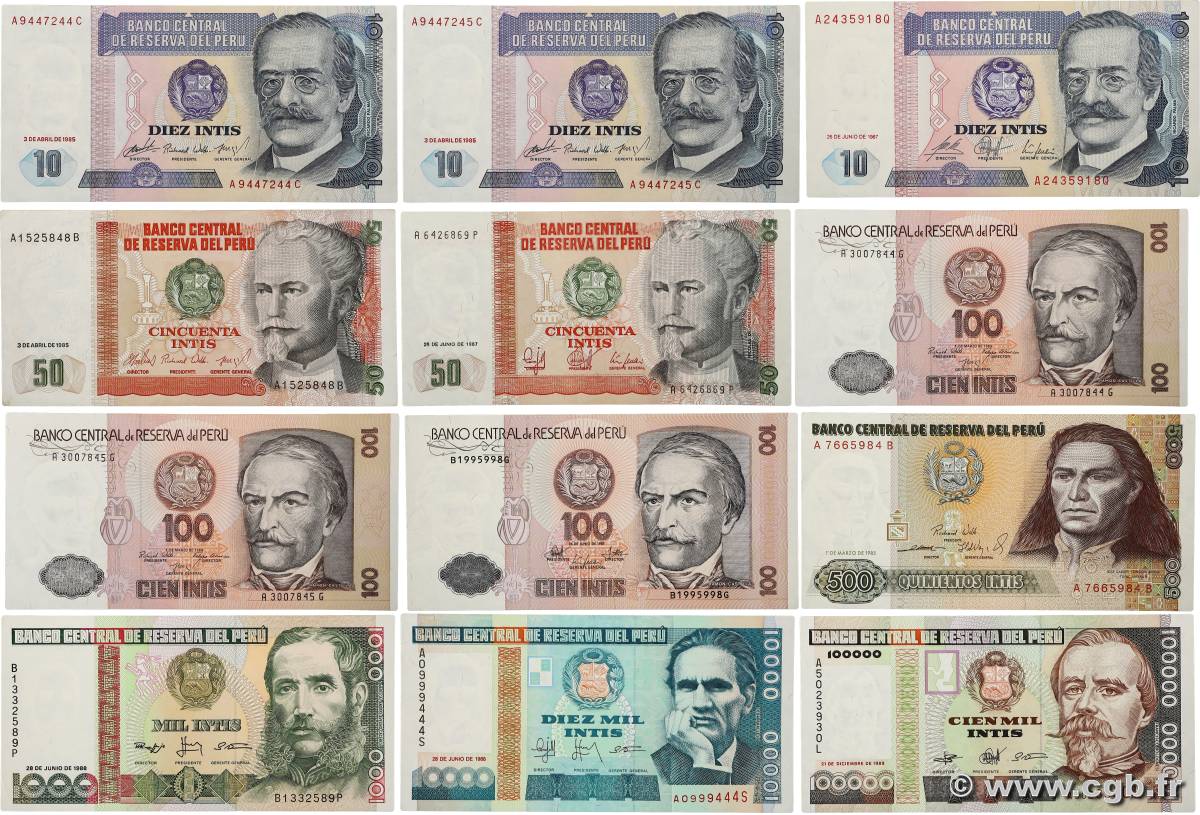 Lot de 12 billets Lot PÉROU 1989 P.LOT SPL