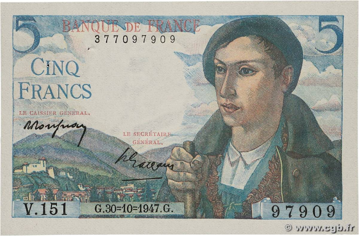 5 Francs BERGER FRANCE 1947 F.05.07 SPL