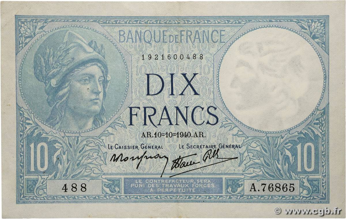 10 Francs MINERVE modifié FRANCE 1940 F.07.16 SUP
