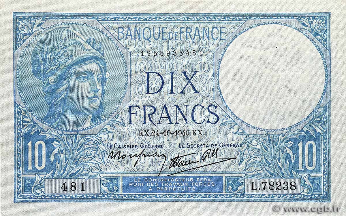 10 Francs MINERVE modifié FRANCE 1940 F.07.18 SUP+