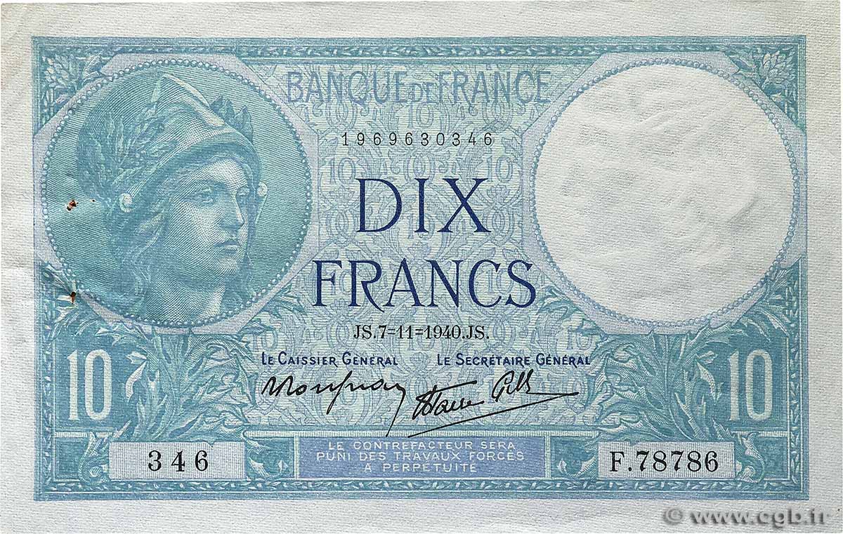 10 Francs MINERVE modifié FRANCE 1940 F.07.19 SUP