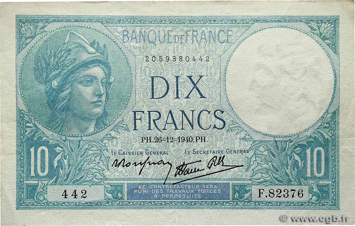 10 Francs MINERVE modifié FRANCE 1940 F.07.25 SPL