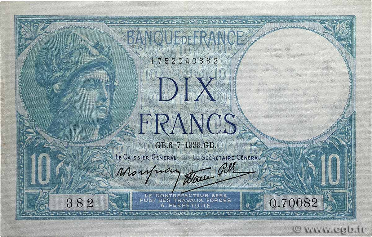 10 Francs MINERVE modifié FRANCE 1939 F.07.04 SUP