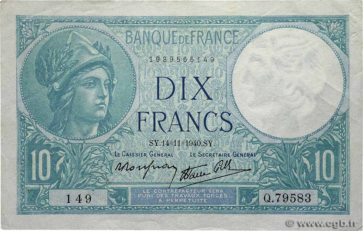 10 Francs MINERVE modifié FRANCE 1940 F.07.20 SUP