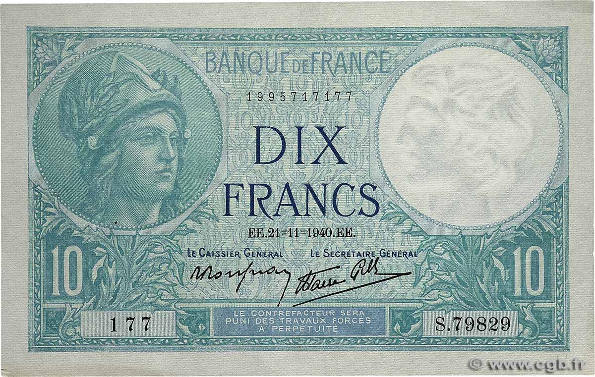 10 Francs MINERVE modifié FRANCE 1940 F.07.21 SUP
