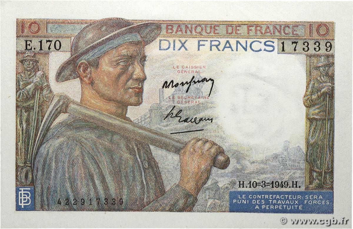 10 Francs MINEUR FRANCE 1949 F.08.20 SPL+