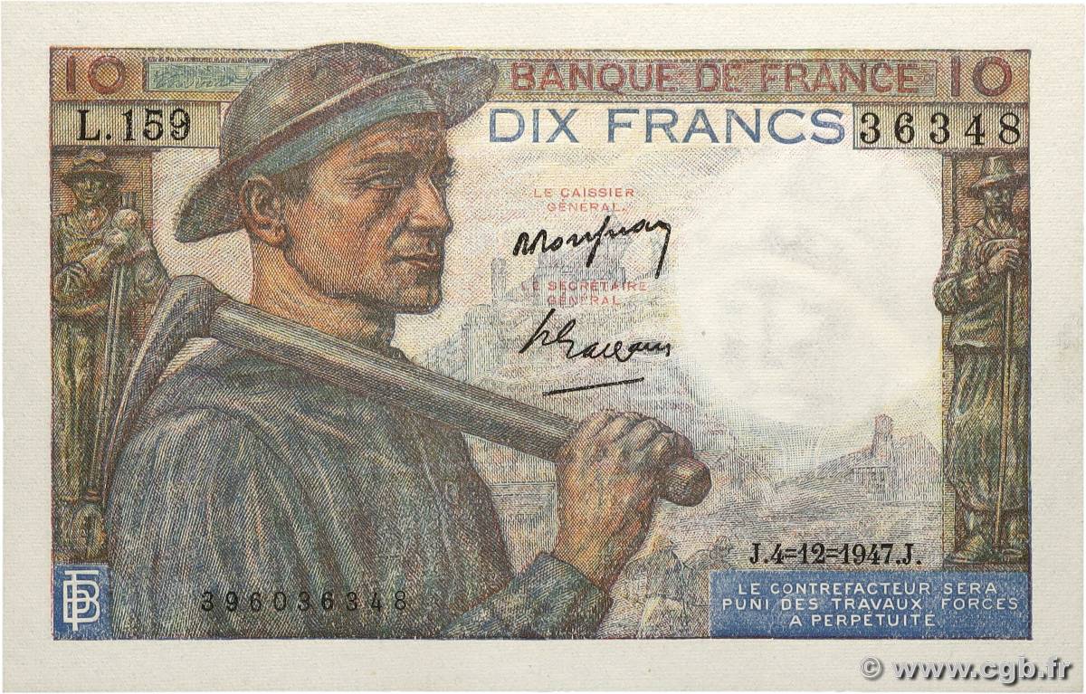 10 Francs MINEUR FRANCE 1947 F.08.19 SPL