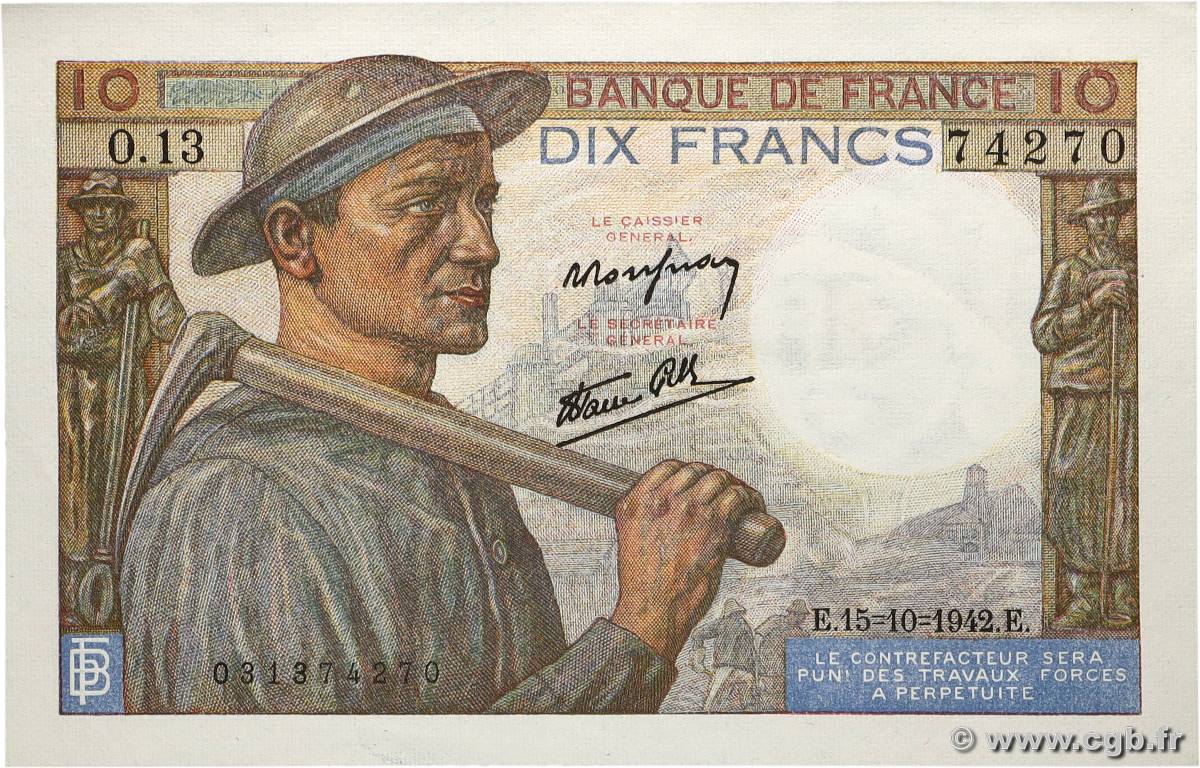 10 Francs MINEUR FRANCE 1942 F.08.04 NEUF