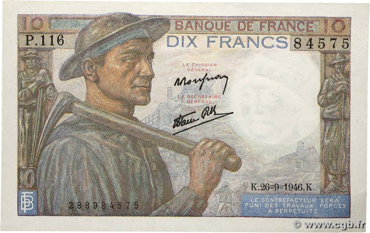 10 Francs MINEUR FRANCE 1946 F.08.15 SPL+