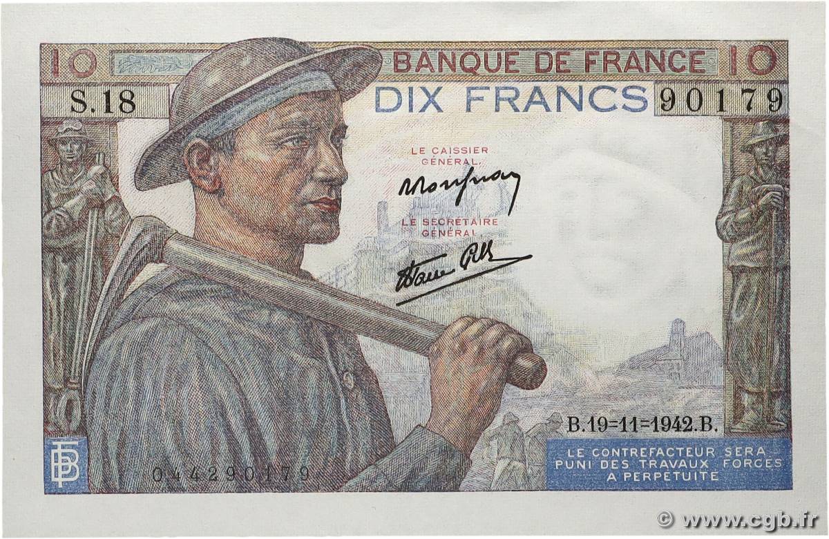 10 Francs MINEUR FRANCE 1942 F.08.05 pr.NEUF