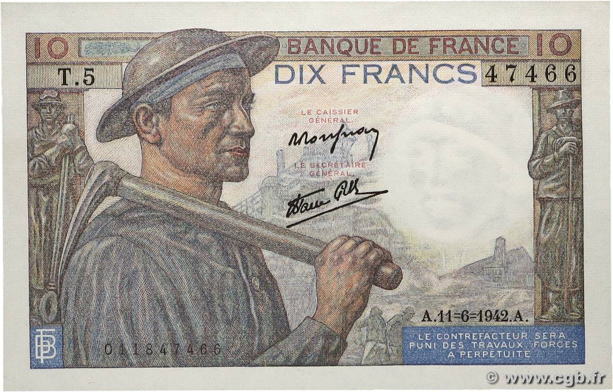 10 Francs MINEUR FRANCE 1942 F.08.03 SPL