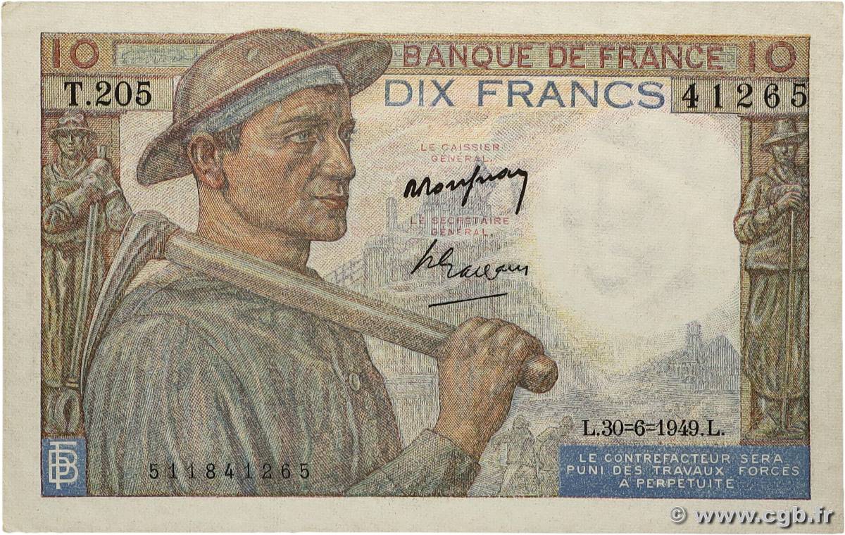 10 Francs MINEUR FRANCE 1949 F.08.22 pr.NEUF