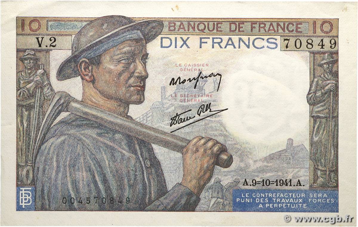 10 Francs MINEUR FRANCE 1941 F.08.02 SUP