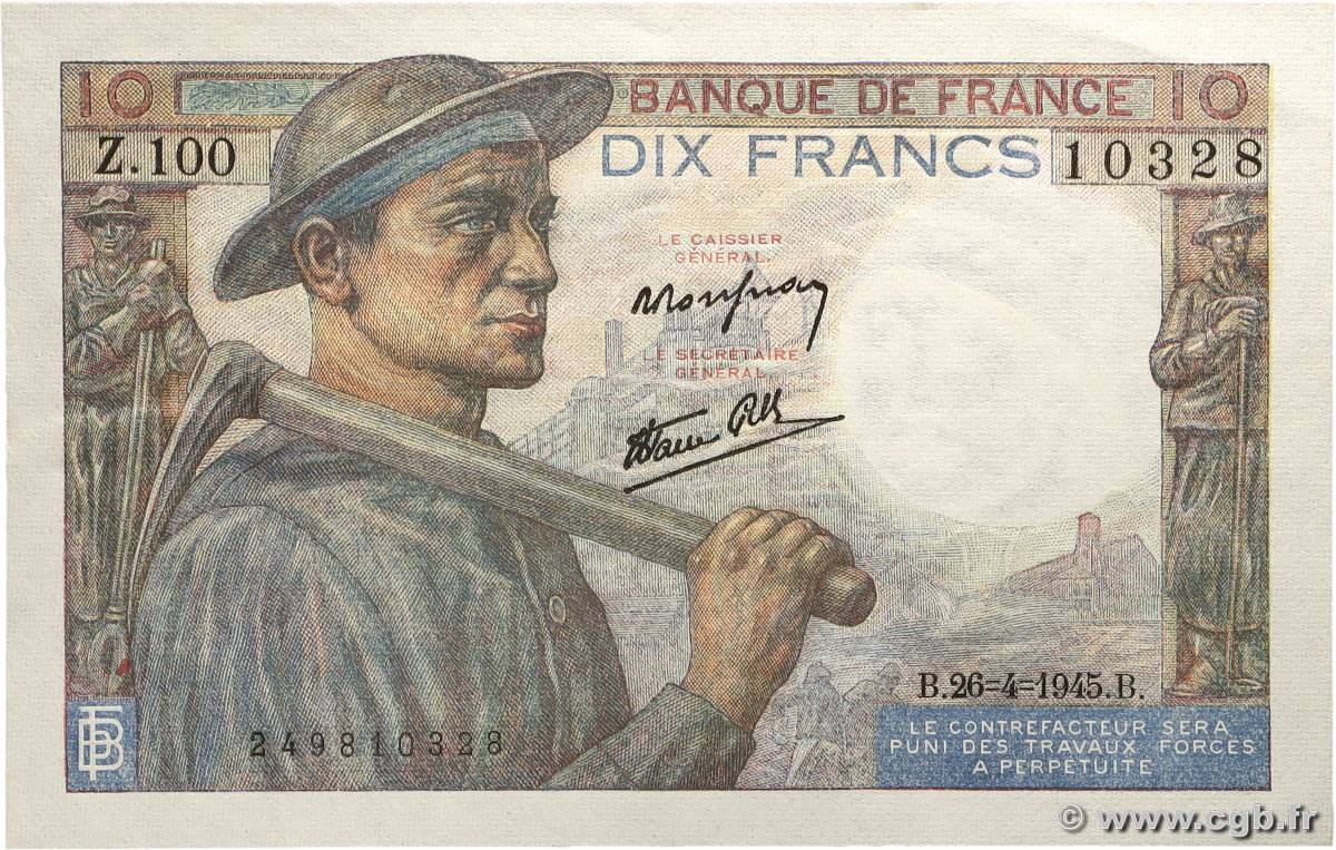 10 Francs MINEUR FRANCE 1945 F.08.14 SPL