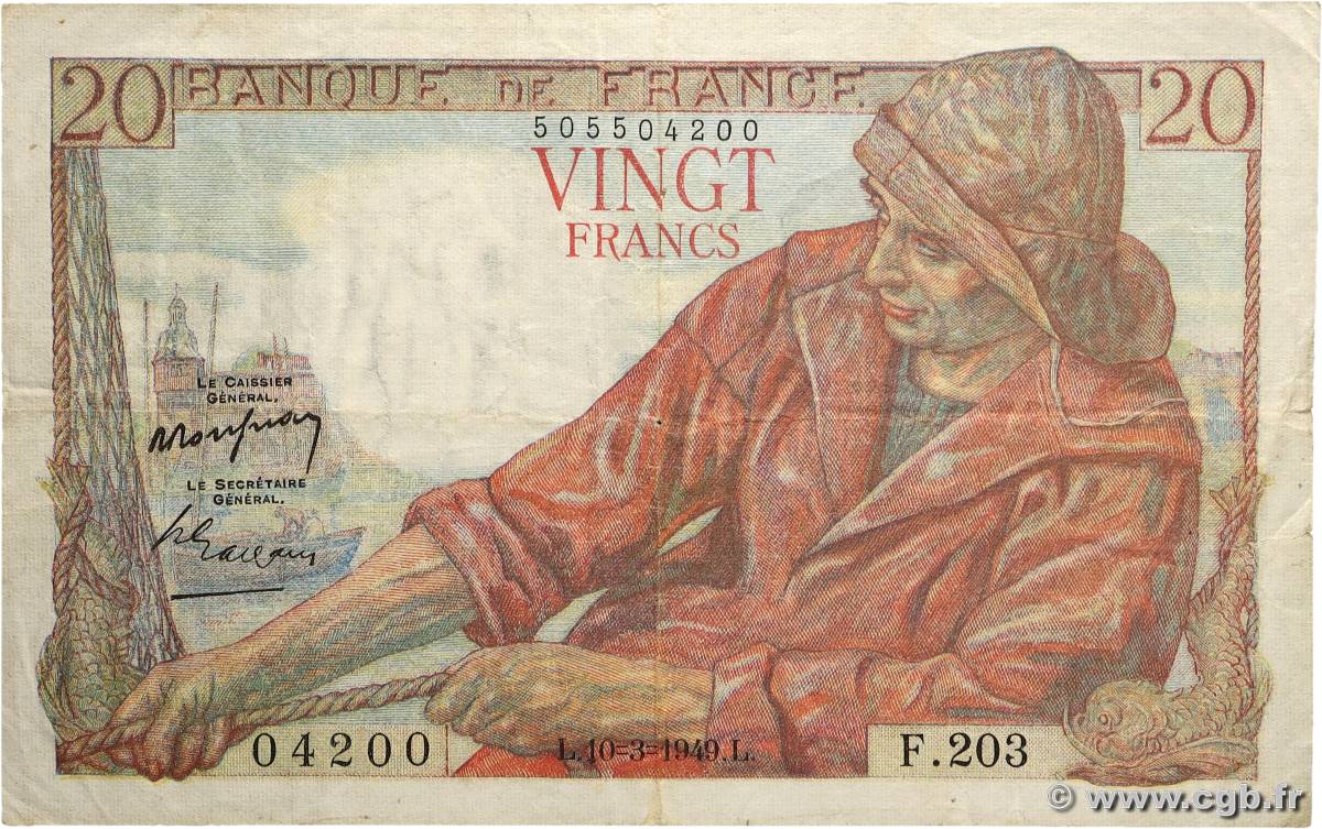 20 Francs PÊCHEUR FRANCE 1949 F.13.14 TB+