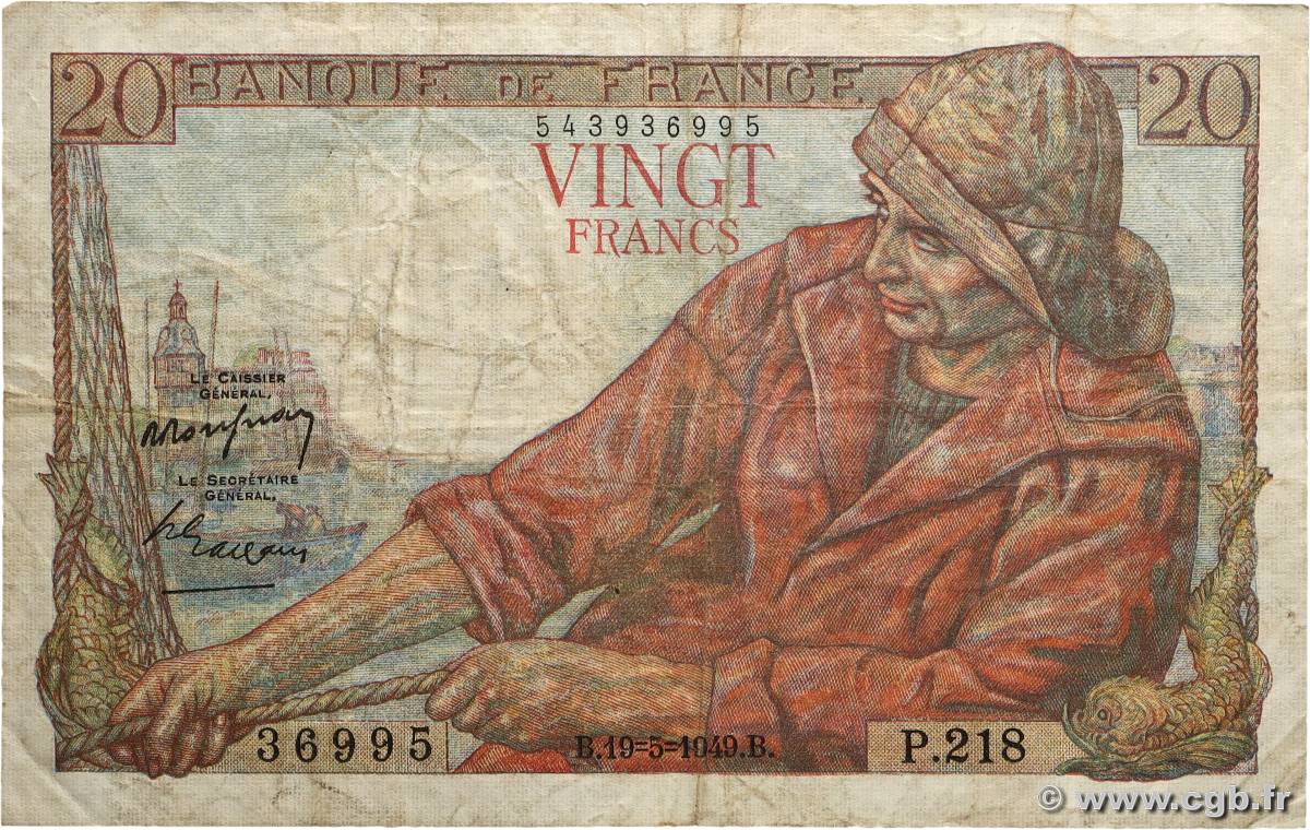 20 Francs PÊCHEUR FRANCE 1949 F.13.15 TB