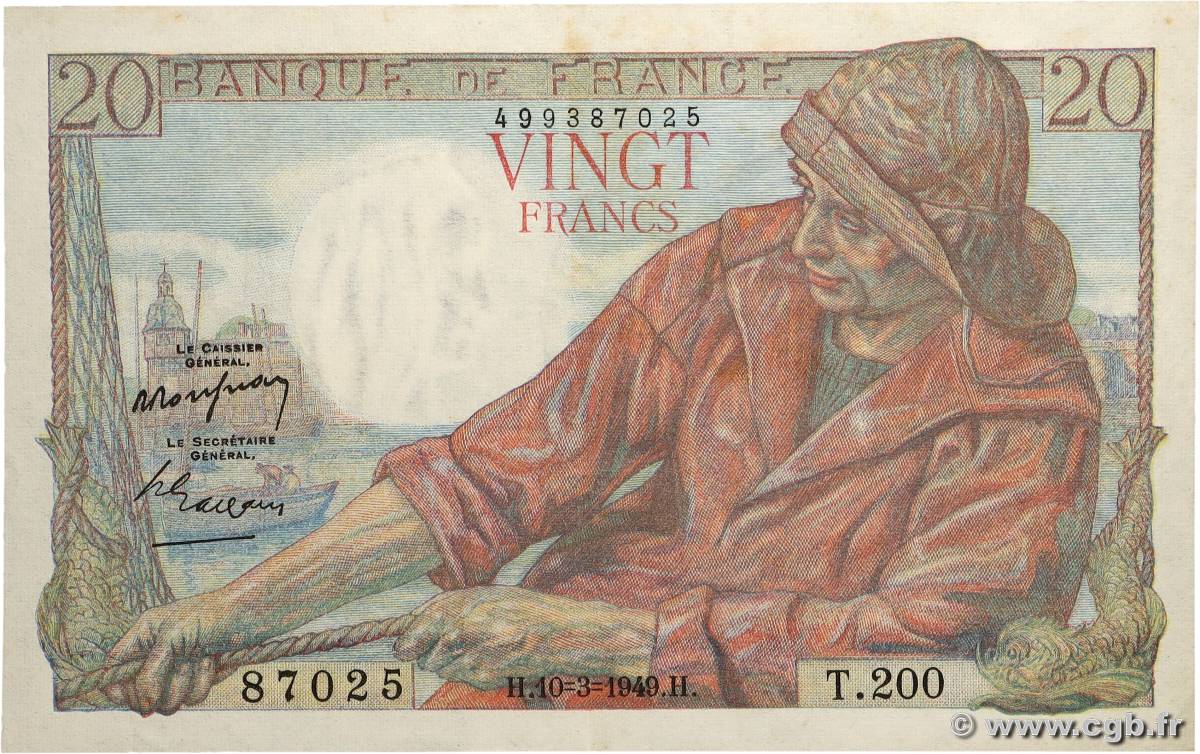 20 Francs PÊCHEUR FRANCE 1949 F.13.14 SUP+
