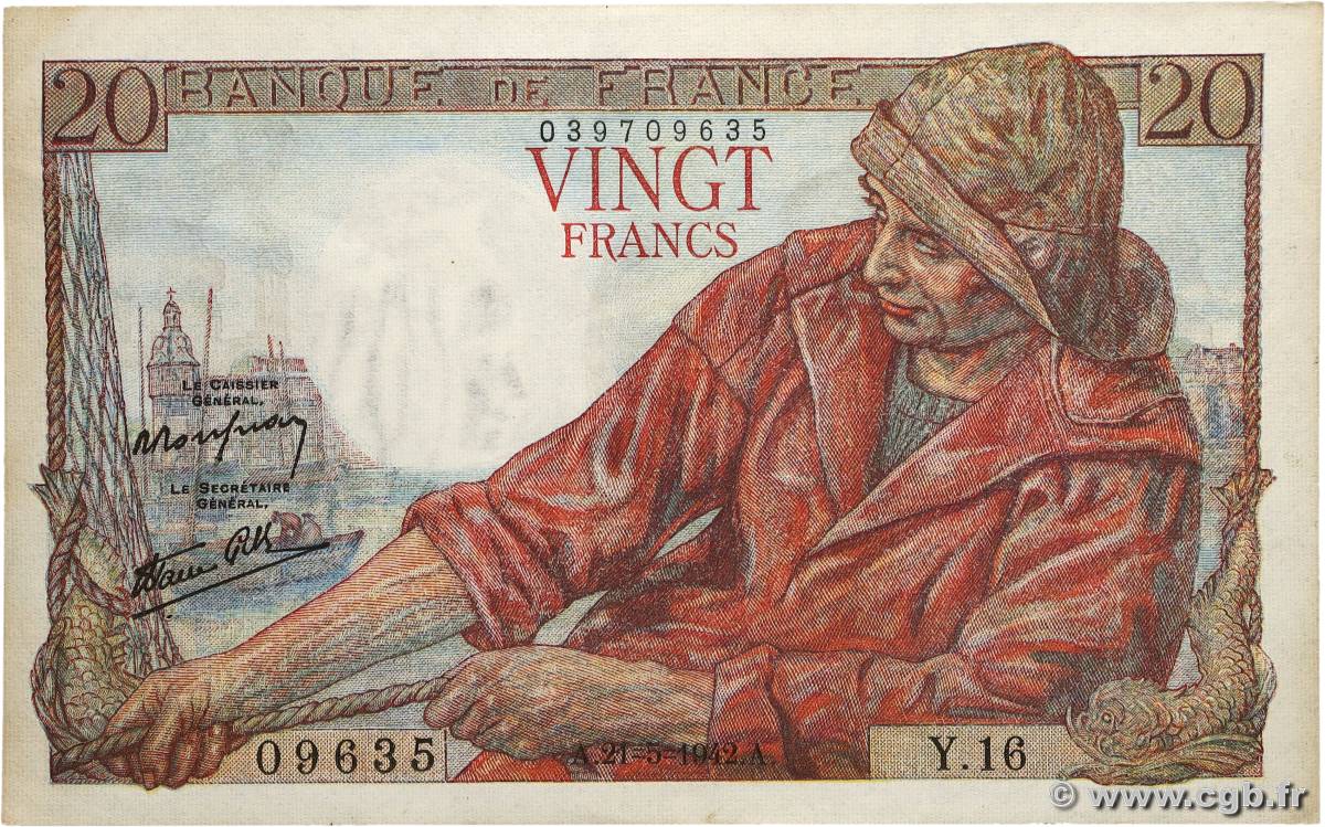 20 Francs PÊCHEUR FRANCE 1942 F.13.02 SPL