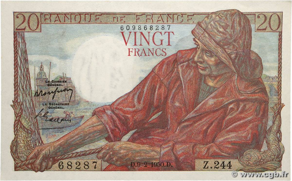 20 Francs PÊCHEUR FRANCE 1950 F.13.17 SPL