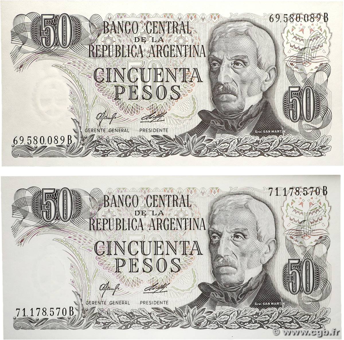 50 Pesos Lot ARGENTINA 1976 P.301a UNC