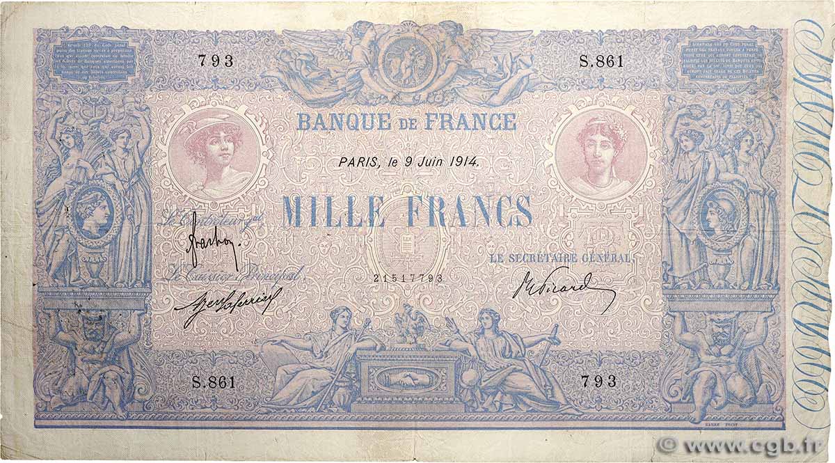 1000 Francs BLEU ET ROSE FRANCE 1914 F.36.28 TB