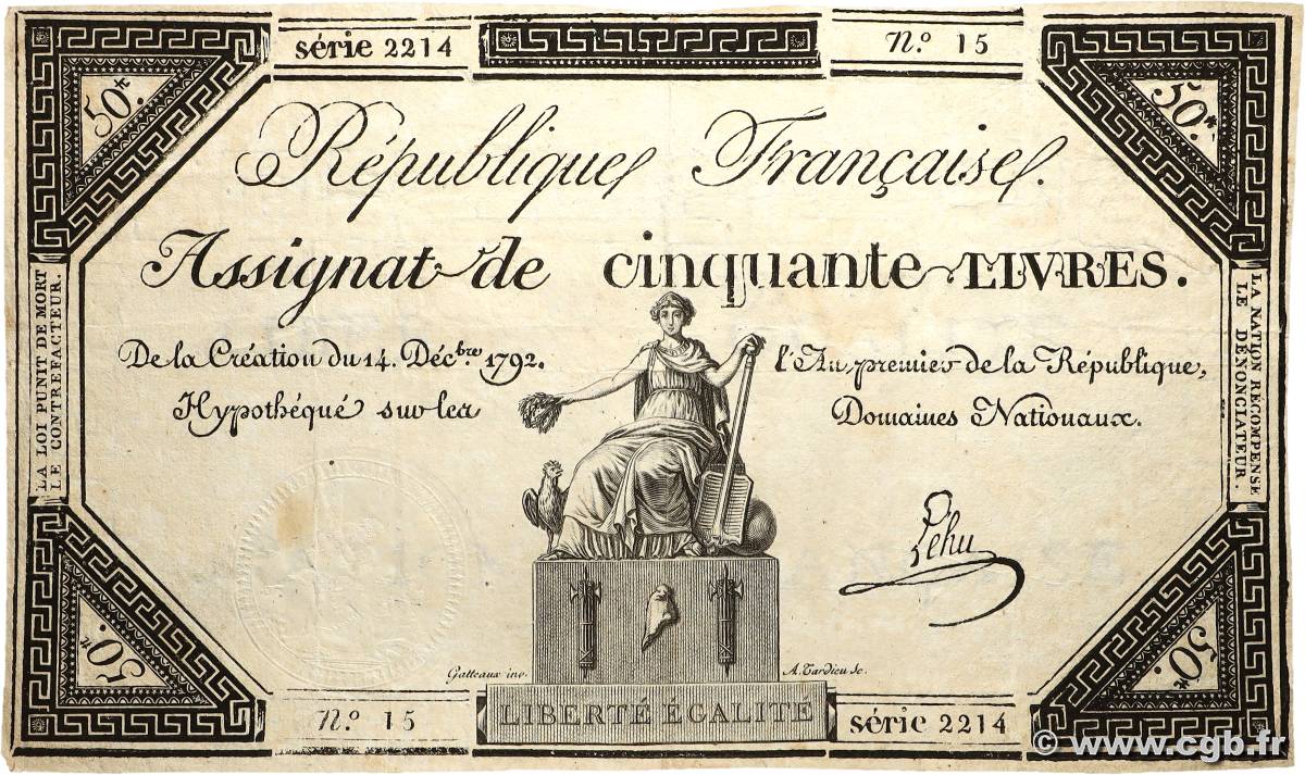50 Livres FRANCE 1792 Ass.39a F+