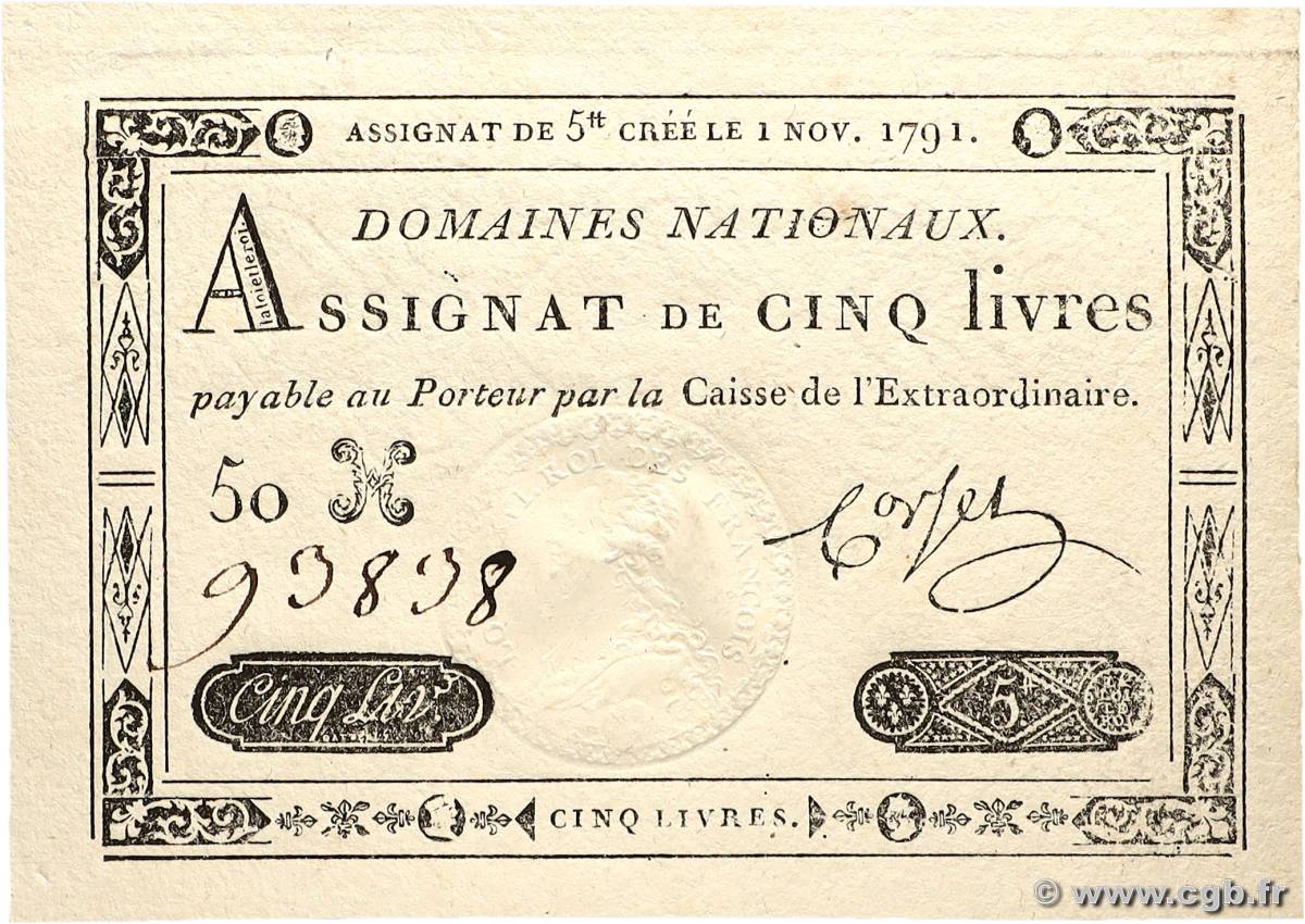 5 Livres FRANCE 1791 Ass.20a AU