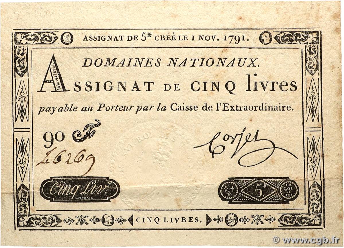 5 Livres FRANCE 1791 Ass.20a AU-