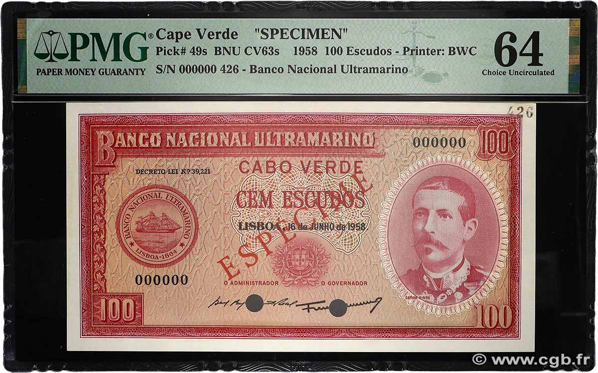 100 Escudos Spécimen CAP VERT 1958 P.49s pr.NEUF