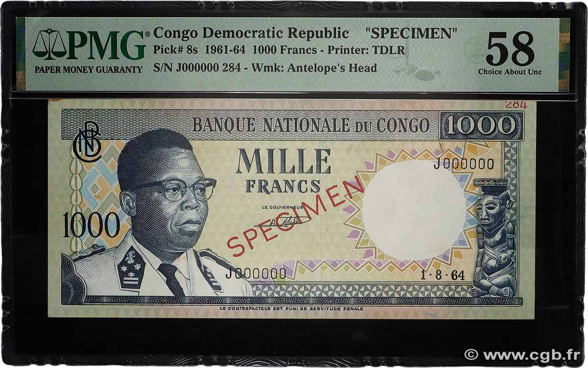 1000 Francs Spécimen RÉPUBLIQUE DÉMOCRATIQUE DU CONGO 1964 P.008s SPL
