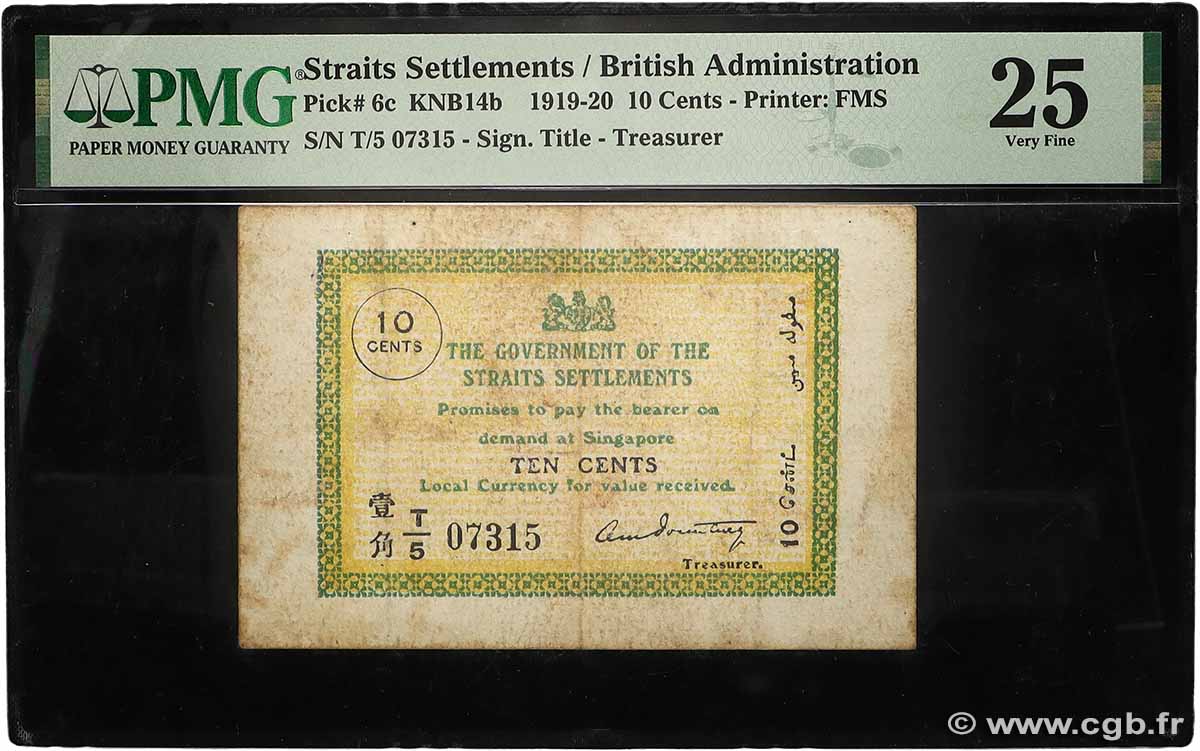 10 Cents MALAISIE - ÉTABLISSEMENTS DES DÉTROITS 1919 P.06c TTB