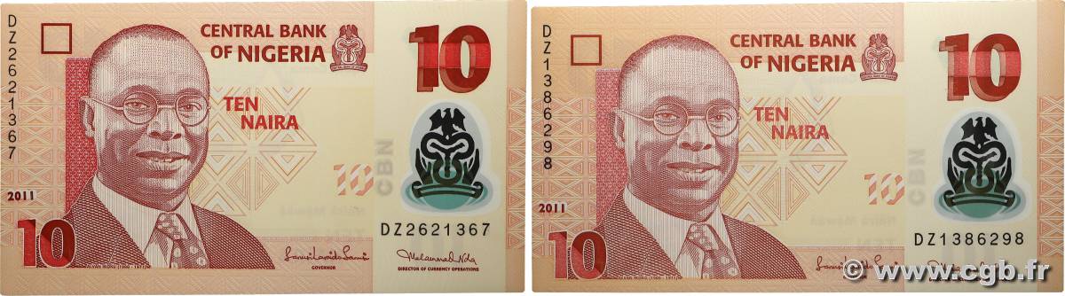 10 Naira Lot NIGERIA 2011 P.39c UNC
